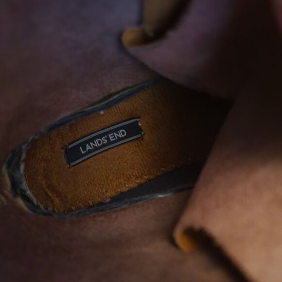 Lands End Rubber Duck Boots Waterproof 7 Brown Blue Lace Up Spring Leather - Picture 8 of 9